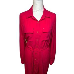 Calvin Klein Pink Button Up Shirt Dress Jacket Women Designer Stylish